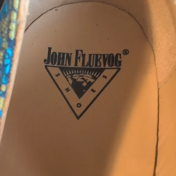 John Fluevog Teal and Gold Floral Mary Jane Flats - Picture 2 of 9